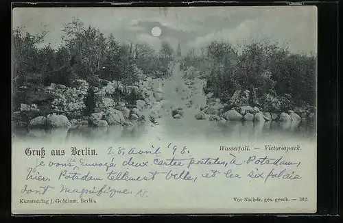 Mondschein-AK Berlin, Wasserfallanlagen im Victoriapark