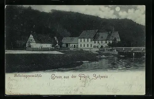 Mondschein-AK Behringersmühle, Gruss aus der Fränk. Schweiz