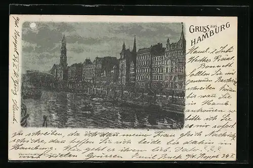 Mondschein-AK Hamburg, Dovefleet bei Nacht