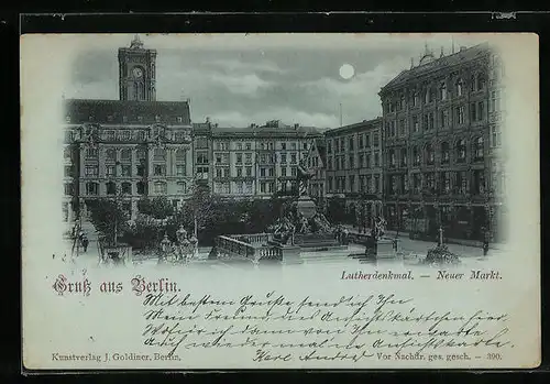 Mondschein-AK Berlin, Lutherdenkmal am neuen Markt
