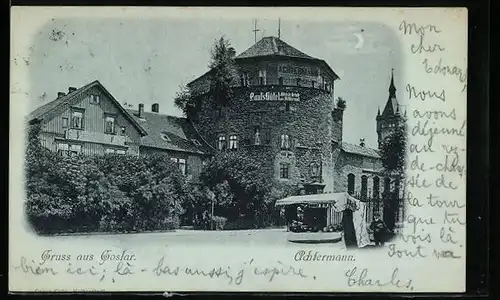 Mondschein-AK Goslar, Paul's Hotel, Achtermann