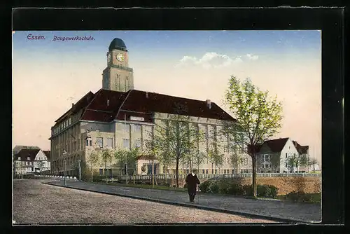 AK Essen, Strassenpartie mit Baugewerkschule