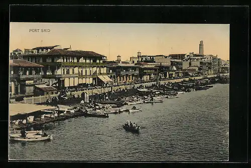 AK Port Said, Hafenpartie mit Dampferanlegestelle aus der Vogelschau