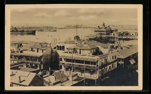 AK Port Said, Blick auf den Hafen aus der Vogelschau