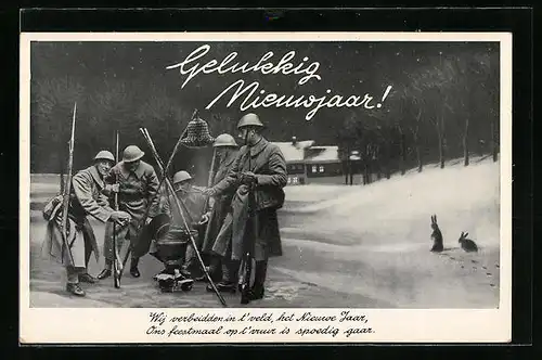 AK Niederl. Soldaten an der Feuerstelle zu Neujahr