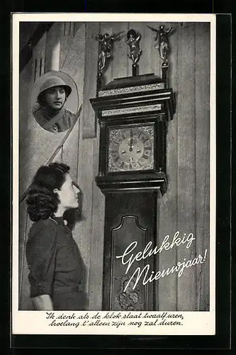 AK Niederländische Soldatenfrau denkt zu Neujahr an ihren Mann