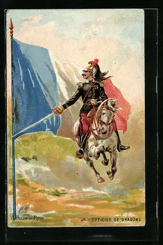 AK Französischer Kavalleriesoldat zu Pferd mit gezücktem Säbel