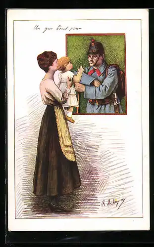 AK Schweizer Soldat mit Kind und Frau