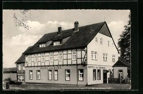 AK Polle /Oberweser, Hotel zur Burg, Strassenansicht
