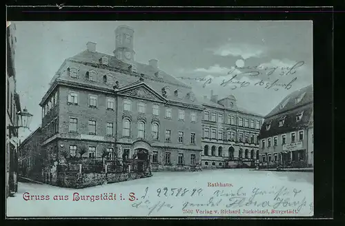 Mondschein-AK Burgstädt i. S., Rathaus