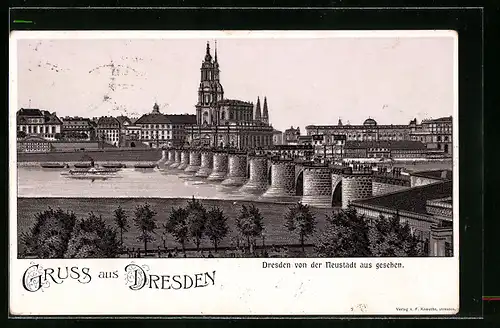 Lithographie Dresden, Teilansicht von der Neustadt aus gesehen