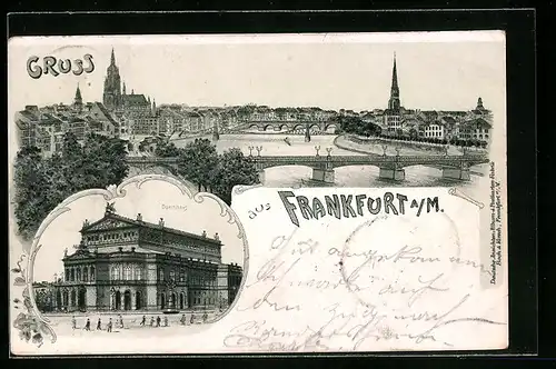 Lithographie Frankfurt a. M., Opernhaus, Teilansicht