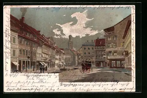 Lithographie Ravensburg, Bachstrasse mit Möbel-Magazin