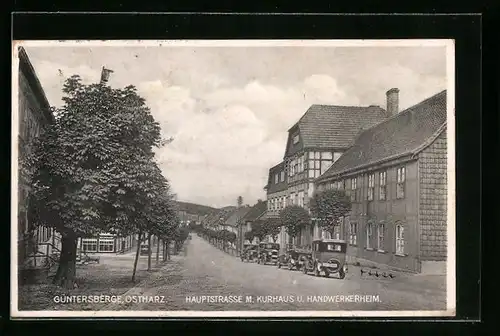 AK Güntersberge /Ostharz, Hauptstrasse mit Kurhaus und Handwerkerheim