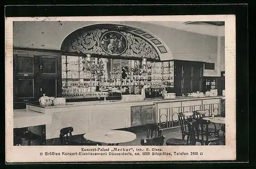 AK Düsseldorf, Gasthaus Konzert-Palast Merkur, Innenansicht