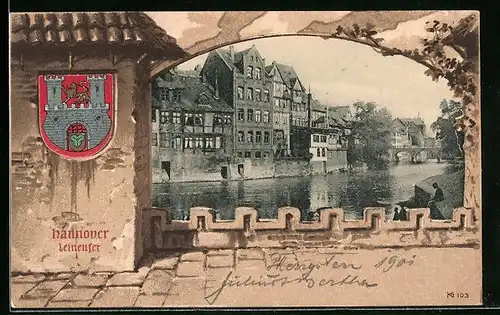 AK Hannover, Leineufer, Wappen, Passepartout