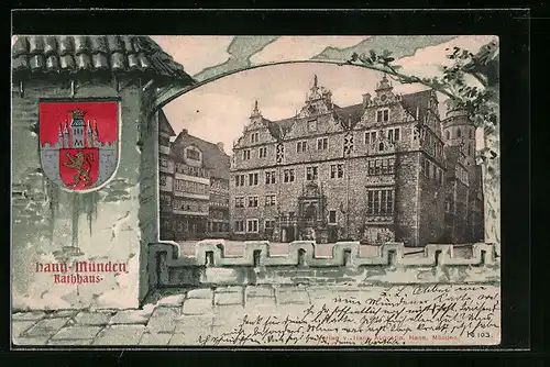 AK Hann-Münden, Rathaus, Wappen, Passepartout