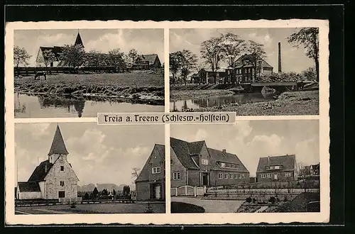 AK Treia a. Treene /Schlesw.-Holstein, Uferpartie mit Kirche, Ortspartien
