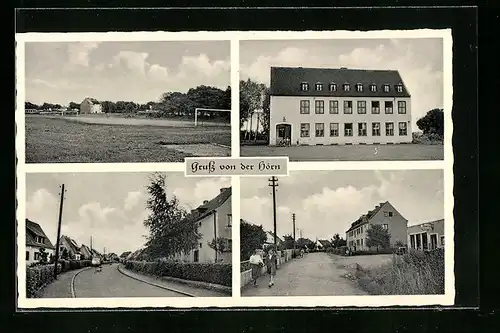 AK Aachen-Hörn, Sportplatz, Gebäudeansicht, Strassenpartien