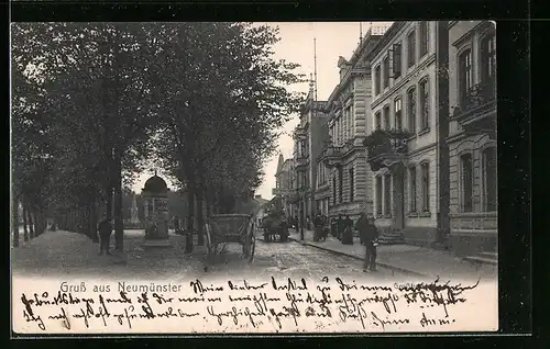 AK Neumünster, Partie in der Grossfleckenstrasse, mit Passanten und Litfasssäule