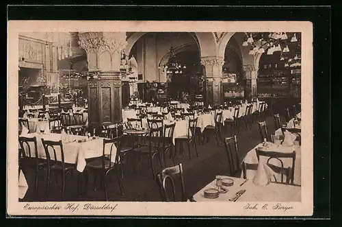 AK Düsseldorf, Gasthaus Europäischer Hof, Innenansicht
