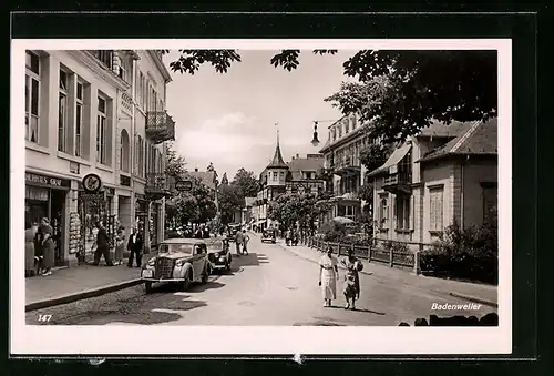 AK Badenweiler, Belebte Strasse mit Friseur
