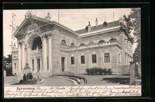 AK Ravensburg, Konzerthaus, Frontansicht mit Einfahrt