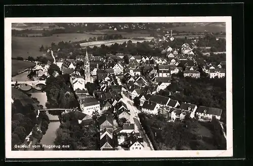 AK Gaildorf, Häuser und Kirche im Stadtkern, Fliegeraufnahme