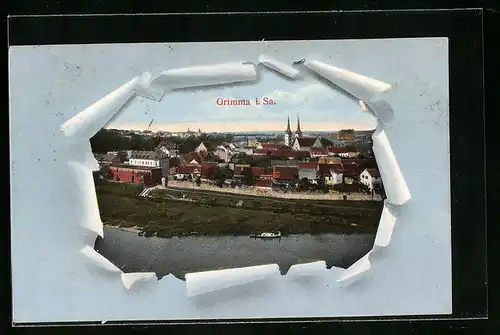 AK Grimma i. Sa., Ortsansicht mit Fluss