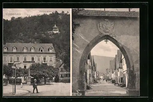 AK Oppenau, Philipp-Klette-Hütte, Hotel Post, Tor mit Hauptstrasse