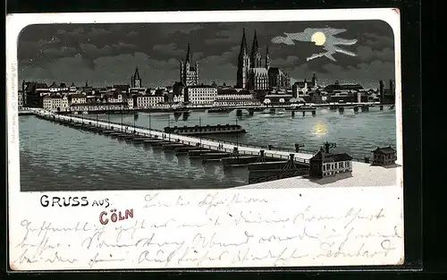 Lithographie Köln a. Rh., Totalansicht von der Rheinseite
