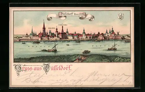 Lithographie Düsseldorf, Ortsansicht anno 1650