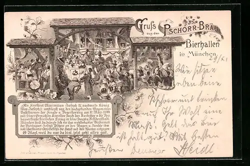 Lithographie München, Pschorr-Bräu, Bierhallen