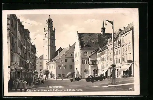 AK Ravensburg, Platz mit Rathaus, Bläserturm