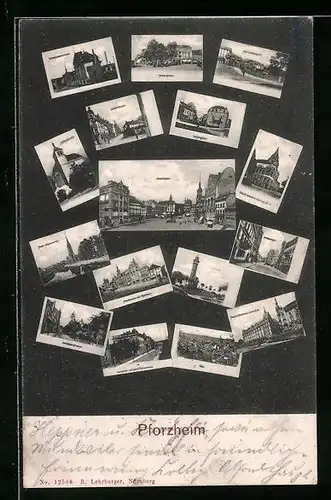AK Pforzheim, Ortsansichten mit Marktplatz