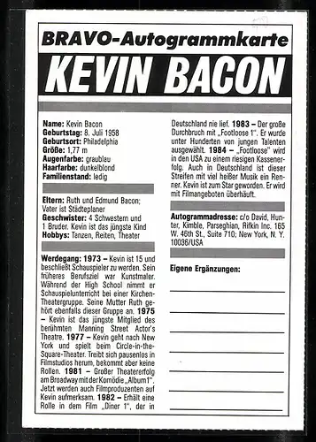 AK Musiker und Schauspieler Kevin Bacon