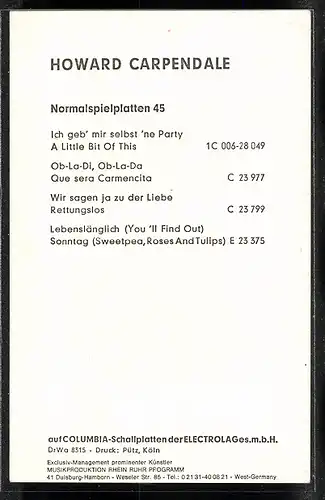 AK Portrait des Sängers Howard Carpendale