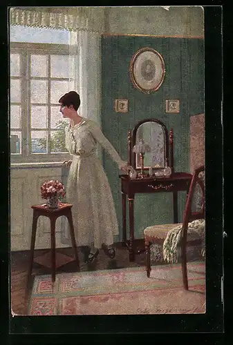 Künstler-AK Junge Frau in Erwartung, Dänische Kunst