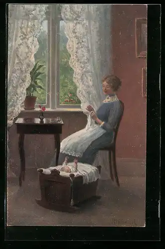 Künstler-AK sign. N. Holtmark: Mutterglück, Dänische Kunst