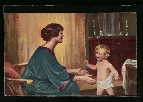 Künstler-AK sign. M. Pischon: Komm mein Liebling, Dänische Kunst