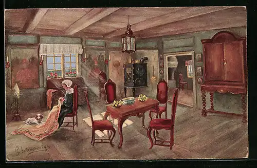 Künstler-AK sign. P. Schneevoigt: Sonniges Heim