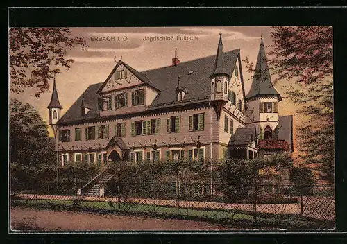 AK Erbach i. O., Jagdschloss Eulbach mit Strassenpartie