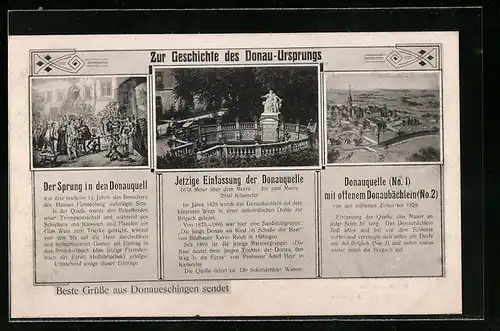 AK Donaueschingen, Donauquelle und Ortsansicht