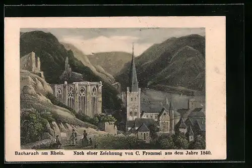 AK Bacharach am Rhein, Ortsansicht im Jahr 1840