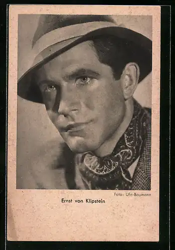AK Schauspieler Ernst von Klipstein mit Hut