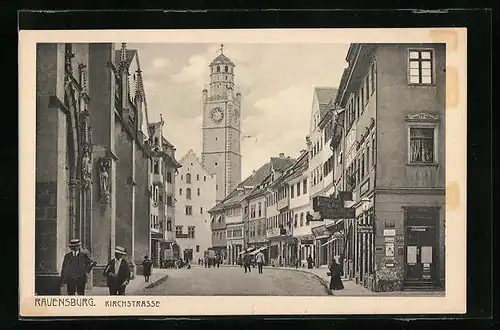 AK Ravensburg, Kirchstrasse mit Restaurant König Karl