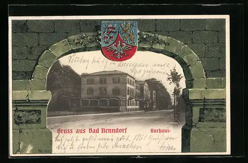 Passepartout-Lithographie Bad Nenndorf, Kurhaus mit Wappen