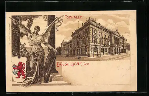 Künstler-AK Düsseldorf, Tonhalle, Engel mit Harfe