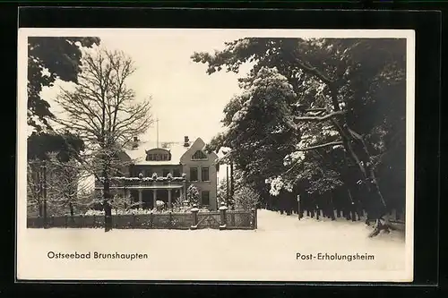 AK Brunshaupten /Ostsee, Post-Erholungsheim im Winter