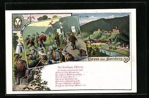Künstler-AK Hornberg, Ortsansicht im Jahr 1564, Hornberger Schiessen